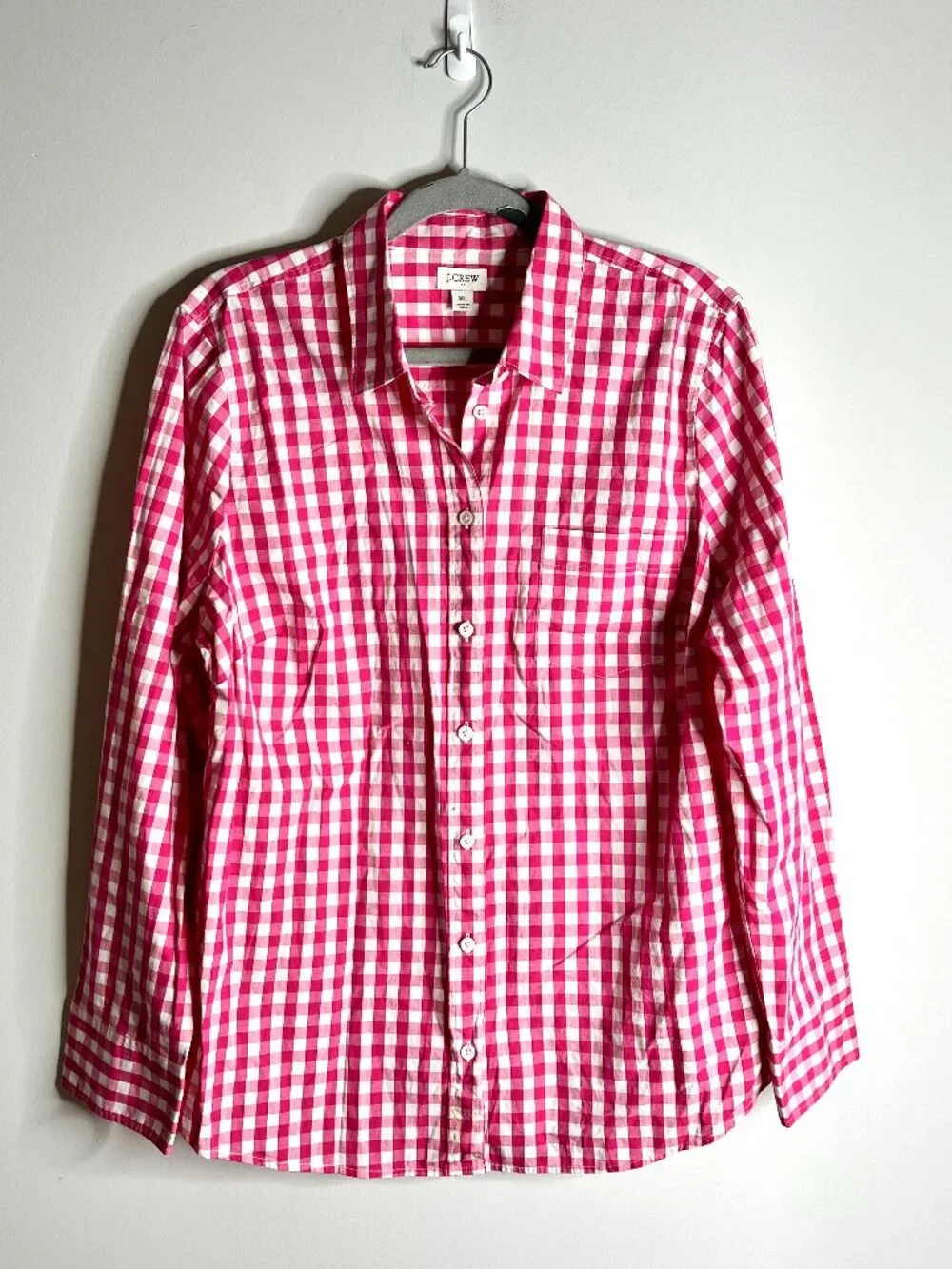 J. Crew Gingham Lightweight Cotton Shirt in Signature Fit Pink Gingham Sz XL